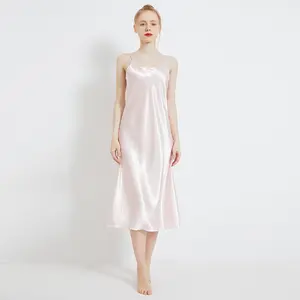 Fashion Female Satin Nightgown Lady Sexy O Neck Spaghetti Strap Nightdress Long Night Dresses For Woman