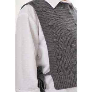 Anthracite <b>Woolen</b> Knit <b>Sweater</b> Self-Knitted Textured Side-Tie for Outer Wear - Product Image 1