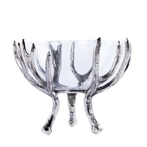 Bol design en aluminium moulé, plaqué argent, fait main, écologique, style moderne, pour servir des aliments, des fruits, du chocolat ou des salades - Product Image 4