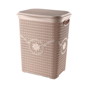 Asude Plastik ASD040 Modern Knit Style 65-Liter <b>Laundry</b> <b>Hamper</b> <b>Lid</b> Side Handles Storage Basket Bedroom Bathroom Clothes Home Use - Product Image 2