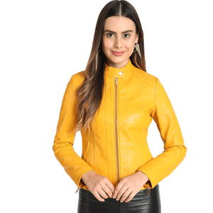 Chaqueta de cuero transpirable para mujer, Color amarillo, calidad portátil, nuevo diseño a la moda - Product Image 1