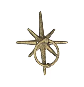 Antique Gold Cast Iron Decorative Starburst Door Knocker - Rustic Celestial Elegance to Give Your Home a Welcoming Entrance