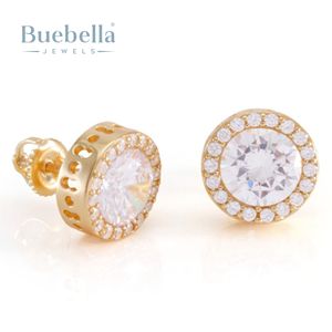 925 argent 14K plaqué or blanc Moissanite Halo boucles d'oreilles rondes pour hommes bijoux en diamant de luxe - Product Image 1