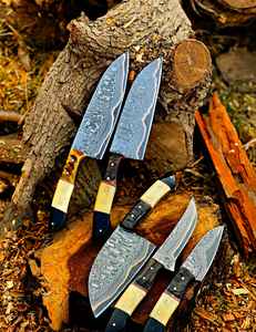 Juego de Cuchillos de Chef de Acero de Damasco de Alta Calidad Hechos a Medida al por Mayor con Mangos de Madera, Juego de 5 Piezas con Funda de Cuero - Product Image 5