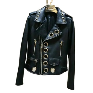 แจ็กเก็ตหนังเทียมสำหรับผู้หญิง, เสื้อโค้ทแบบมีซิปเสื้อคาร์ดิแกนห่วงโลหะเสื้อโค้ทสำหรับขี่มอเตอร์ไซค์ - Product Image 1