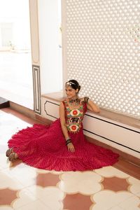 Nouvelle Collection Navratri Festival Garba robe une pièce longueur de plancher avec tissu en soie imprimé Bandhani - Product Image 3