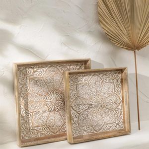 Plateau de service en bois artisanal indien, écologique, avec un design carré classique, pour un usage quotidien et pour offrir en cadeau - Product Image 6