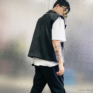 EDGECO New Real Leather High Street <b>Biker</b> Motorcycle Hip Hop <b>Waistcoat</b> Men's Punk Solid Black Sleeveless Loose Eco-Friendly - Product Image 4
