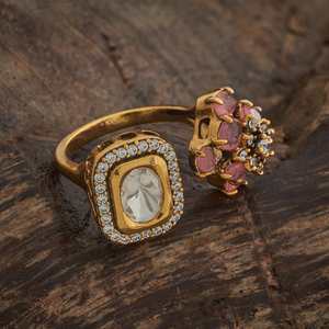 Kundan Fashionable <b>Gold</b> Plated Finger <b>Ring</b> Princess Cut Diamond Trendy Style Free Size Gift Jewelry - Product Image 5