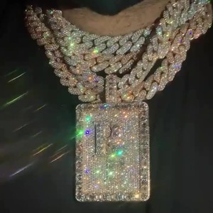 Full Iced Out Custom 18K <b>Solid</b> Gold Plated Cut Two Tone VVS Moissanite 925 Sterling <b>Silver</b> Hip Hop Diamond Pendant Unisex Party - Product Image 2