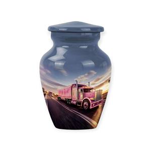 Urne commémorative pour cendres avec motif de cœur rose et argenté, finition lisse et artistique en spirale - Product Image 2