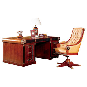 Dark Brown Solid Wood Rectangular Executive <b>Desk</b> with Bronze Ornament Trim and Sculpted Claw Details 1-Year Warranty - Product Image 2
