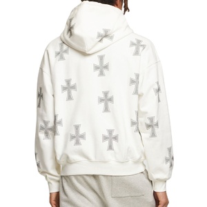 Sweat à capuche personnalisé d'hiver pour hommes grande taille Logo lourd 100% coton polaire double couche à capuche strass embellissements - Product Image 3