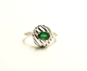 Natural Emerald Gemstone 925 Sterling <b>Silver</b> Prong <b>Set</b> Rhodium Plated Minimalist Unisex <b>Ring</b> - Product Image 1