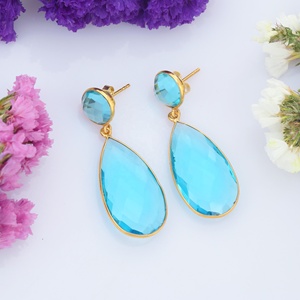 Pendientes de Plata de Ley 925 Chapados en Oro de 18K con Forma de Pera, Pendientes de Gota de Cuarzo Hidro Azul para Mujer, Novedad - Product Image 6