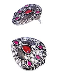 Pendientes de tuerca de pavo real antiguo tradicional más vendidos para mujer patrón de forma geométrica chapada en plata oxidada de alta calidad - Product Image 2