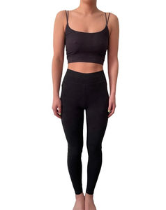 Black High Waist Elastic Waist Print <b>Leggings</b> 2Pcs Gym Yoga Set Ethical Vegan Polyester/<b>Nylon</b> Quick Dry Breathable - Product Image 6