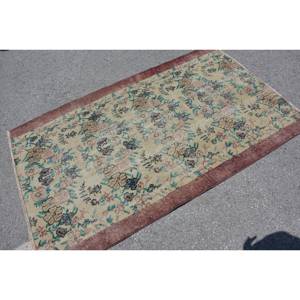 Alfombra turca Vintage Beige azul 3,6X5,9 pies patrón de retazos de tejido plano de lana para decoraciones de sala de estar Uso de pasillo látex - Product Image 4