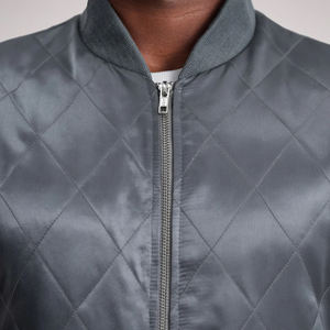 Blouson bomber matelassé gris unisexe avec fermeture éclair, col montant, style vintage d'hiver - Product Image 6