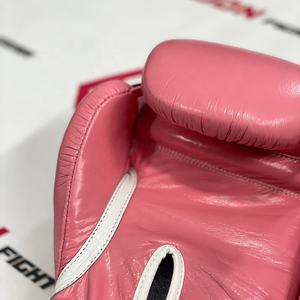 Gants de boxe professionnels en cuir véritable rose à lacets, pour entraînement et sparring, avec logo, les plus vendus - Product Image 5