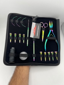 Hair Extension <b>Tools</b> Kit Reusable Rainbow <b>Multi</b> Color Surgical Grade Stainless Steel Beads Thread Flat <b>Plier</b> Clips Loop Scissors - Product Image 5
