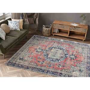 Tapis de style Oushak à motifs médaillon : Tapis décoratif doux imprimé, tapis en chenille - Product Image 3