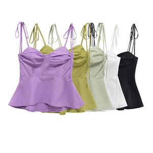 Top Peplum sin Tirantes de Color Sólido para Mujer, Top Casual de Punto con Cuello en V sin Mangas en Morado, Verde, Blanco y Negro - Product Image 5