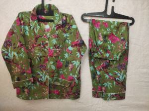 Green Bird Print Cotton Pajama Set Breathable Comfortable Nightwear for Women <b>Sexy</b> Indian Gift for Bridesmaids Lounging Soft <b>PJs</b> - Product Image 5