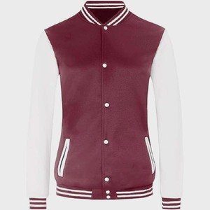 <b>Men</b>’s and Women Premium Maroon Varsity <b>Jacket</b> Classic Athletic Letterman with Contrast <b>White</b> Sleeves - Product Image 3