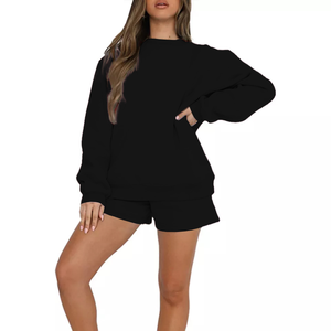 Hai Mảnh Mùa Đông Rắn Jogger Đặt Phụ Nữ Tùy Chỉnh Thường Xuyên Top Áo Quá Khổ Lỏng Lẻo Và Quần Short Bộ - Product Image 1