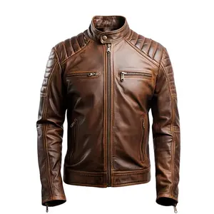 Wholesale Men Slim Fit Multi-Zipper PU Leather Motorcycle Jacket Men Real Leather Cowhide Best Selling Jacket