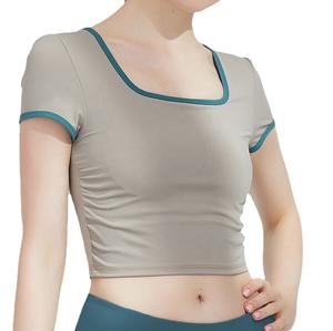 T-shirt court en coton à séchage rapide, de haute qualité, à manches courtes, uni, col carré, pour femmes, décontracté - Product Image 6