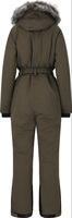 Combinaison de ski une pièce pour femme OEM, imperméable, avec fermeture éclair, pour l'extérieur, fabriquée en Chine, capuche amovible en fourrure, ceinture élastique à la taille