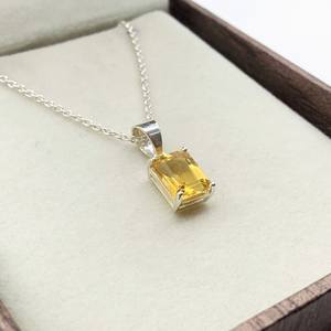 Collier pendentif en citrine taille émeraude, argent sterling 925, bijoux faits à la main, cadeau de haute qualité pour enfants, pierre de naissance de novembre - Product Image 4