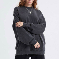 Sudadera de Invierno Personalizada de Felpa Francesa Gruesa, 100% Algodón, Unisex, Corte Regular, Cuello Redondo, Estilo Vintage Desgastado