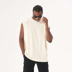 2024 New European American Fashion Brand Heavy Loose Edge Pure Cotton Sleeveless Tank for Men Retro Style for Workout Size XL - Product Image 1