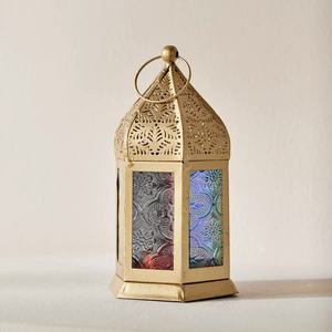 2026 Hot Selling <b>Mini</b> Moroccan Colorful Glass Gold Metal <b>Lanterns</b> for Hanging Lightning Decorations - Product Image 4