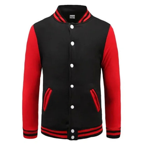 Blouson bomber homme personnalisé avec manches en cuir et broderies chenille, en mélange polyester et coton. - Product Image 4