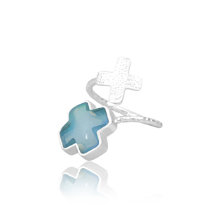Superventas de plata esterlina Aurora Opal Sky Cabochon Gemstone Cross Ring Jewelry Manufacturer - Product Image 4