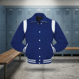 Chaqueta Universitaria Azul para Hombre, Mangas de Cuero de Alta Calidad, Estilo Universitario de Béisbol Personalizado para Invierno - Product Image 5