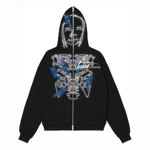 Chandails à capuche entièrement zippés avec pierre réfléchissante pour la lumière, sweats à capuche de rue imprimés avec Logo personnalisé - Product Image 6