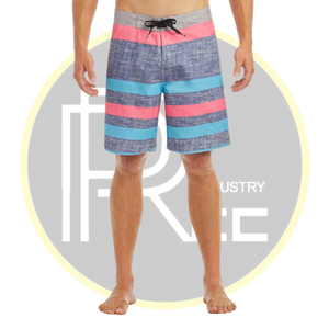 Short de bain rayé Colorblock pour homme Maillot de bain d'été à séchage rapide avec cordon de serrage à la taille et patch en option avec logo - Product Image 2