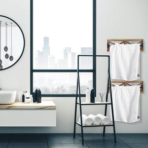 2PCS Porte-serviettes de salle de bain rustique, porte-serviettes mural Butizone avec bois patiné et métal ondulé galvanisé - Product Image 3