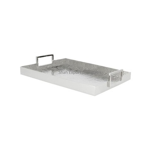 White Coated Metal Serving <b>Tray</b> With <b>Silver</b> Handles Rectangle <b>Tray</b> for Home & Hotels <b>Drinks</b> & Snacks Serving <b>Trays</b> - Product Image 4