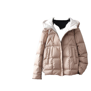 Wholesale 2025 Fashion <b>White</b> Duck <b>Jacket</b> Lightweight Hooded Winter Coat Pattern Decoration Stand Collar Short Loose Warm Coat - Product Image 2