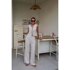 Beige <b>Linen</b> Set with Front Bow - Beige - Product Image 1