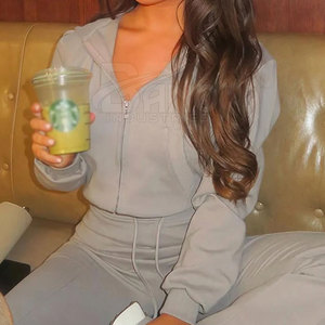 Conjunto Deportivo de Mujer, Fabricado en Pakistán, con Capucha, Estilo Casual, Top Corto, Pantalones Acampanados, 100% Algodón - Product Image 5