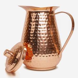 Pichet en cuivre martelé artisanal de luxe - Pot à eau décoratif en cuivre pour Moscow Mule - Carafe en cuivre pur de qualité supérieure - Product Image 2