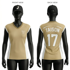เสื้อลาครอสผู้หญิง 155GSM ผ้าโพลีเอสเตอร์ซับเหงื่อ สีทอง แต่งแถบข้างสีขาว โลโก้แบบซับลิเมชั่น เสื้อลาครอส - Product Image 1