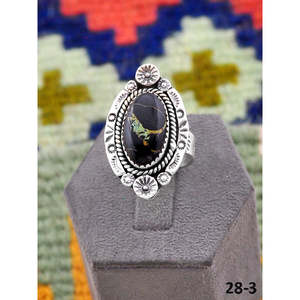 Bague ajustable en argent sterling plaqué or rose et turquoise noire, faite à la main au sud-ouest, avec sertissage invisible – Cadeau - Product Image 1